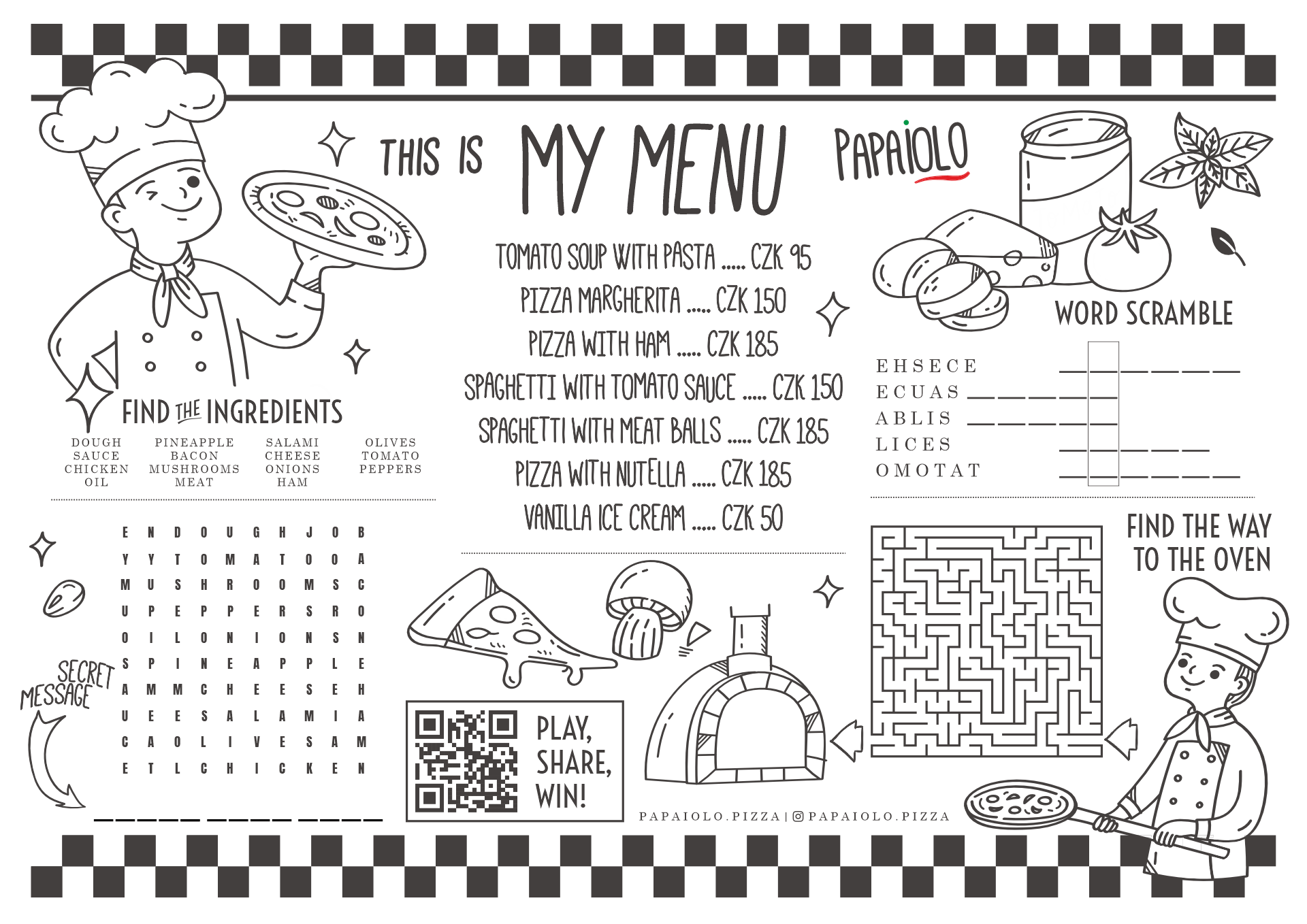 Kid's Menu at Papaiolo